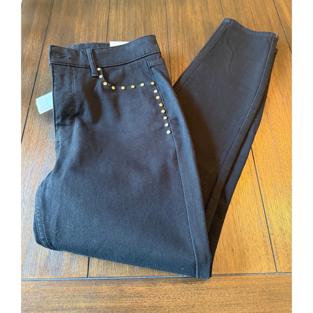 White House Black Market The Sculpt Skinny Ankle Studded Jeans Black 6R NWT